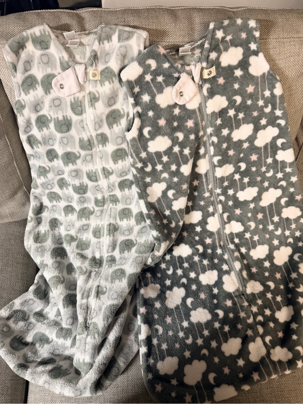 2 Kids' Soft Sleep Sack Pajamas - Gray Cloud & Elephant Prints
